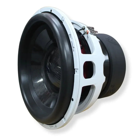 B² Audio Rampage 18 Elite Subwoofer mit weißem Korb, Carbon-Membran und doppelter Gummisicke