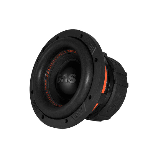 GAS Audio MAX S1 8D1 Subwoofer in Schwarz mit orangefarbenen Akzenten und genähter Sicke
