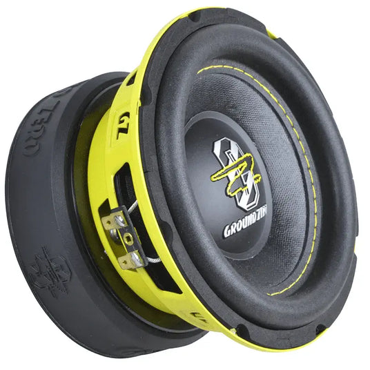 Groundzero Subwoofer mit gelb-schwarzem Design und Stoffmembran als Produktbeispiel für Car-HiFi Subwoofer
