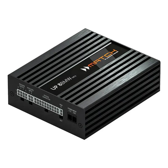Match UP 8BMW MK2 Plug-and-Play-Verstärker für BMW in Schwarz mit High-Level-Eingang und Systemstecker