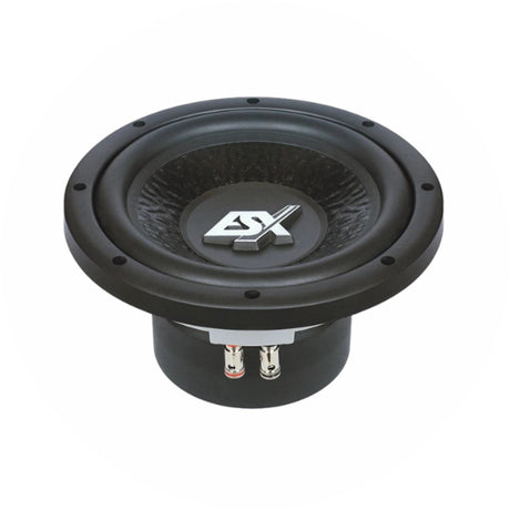 ESX Subwoofer mit schwarzer Sicke und Anschlussterminal, Ansicht von schräg vorne