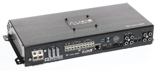 Audio System R-1104 DSP Endstufe mit Anschlussterminals, Cinch-Eingängen und integriertem DSP